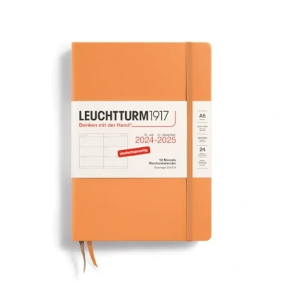 Imagen de LEUCHTTURM1917 370628 Agenda semanal 2025, tamaño mediano A5, tapa dura, planificador de 18 meses, 80 g, a rayas, color albaricoque