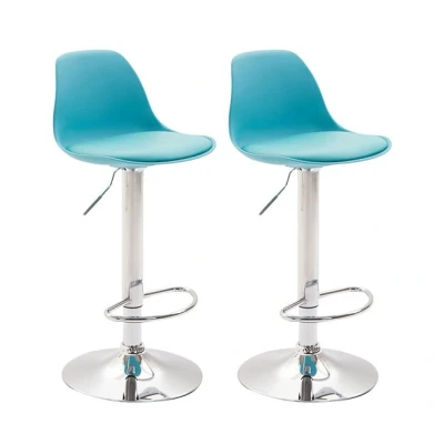 Imagen de CLP Set 2 Taburetes Kiel Asiento De Plástico &amp; Simil Cuero I Sillas Altas Regulables En Altura, Color:Azul, Color del Marco:Cromado