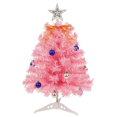 Imagen de Uten Arbol de Navidad, 55 cm Mini Árbol Navidad Rosa, con 30 Luces LED, Estrellas, Lazos y 15 Bolas Navideñas, para Oficina, Salón, Alféizar Ventana, Escritorio Decoración Navideña