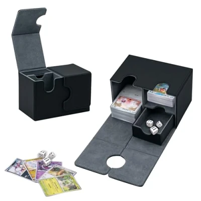 Imagen de Tolesum Caja de Cartas para MTG, almacenamiento tarjetas coleccionables doble capa con capacidad más 200 sin funda Commander TCG Negro