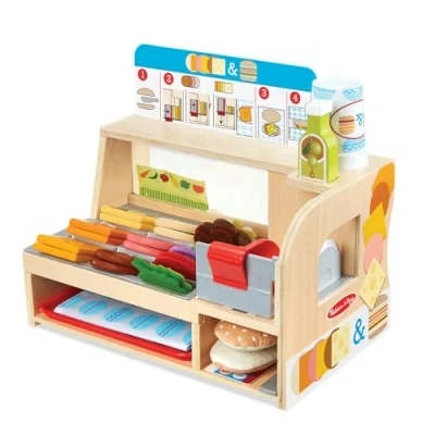 Imagen de Melissa &amp; Doug Tienda de sándwiches con mostrador y 52 accesorios, Juguete madera, Comida madera para niños, creativo Montessori, Juego imitación, Regalo niños niñas 3+