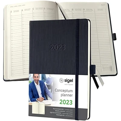 Imagen de SIGEL C2319 Agenda semanal Conceptum 2023 diseño vertical aprox. A5 negro hardcover dos páginas = una semana 192 S.