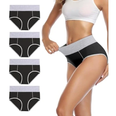 Imagen de wirarpa Bragas Mujer Slip Cintura Alta Algodón Braguitas Negro 4 Pack Tamaño XXL