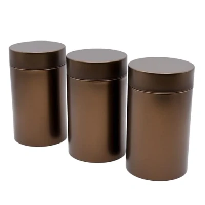 Imagen de Dosenritter 3x lata redonda para té/almacenamiento, marrón café metalizado, hermética al aroma, metal, 200g de Earl Grey cada una 14,5 x 8,3 (H,ø) ideal como bote suplementos o especias
