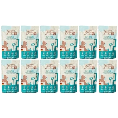 Imagen de MjAMjAM comida húmeda premium para gatos Quetschie puro disfrute de la carne buen pavo puro, paquete 12 (12 x 125 g), sin cereales con extra