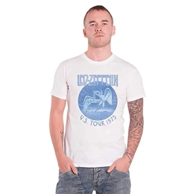Imagen de Led Zeppelin Tour 75 Hombre Camiseta Blanco XXL, 100% algodón, Regular