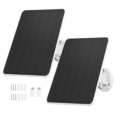 Imagen de Panel solar para cámara de vigilancia,panel 6W seguridad,cámara exterior,timbre e iluminación exterior con conexión USB y C,cable IP65 3m,soporte ajustable 360(pack 2)