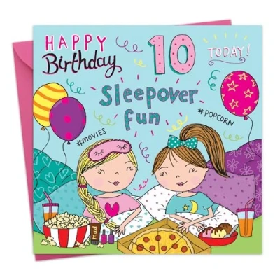 Imagen de Twizler tarjeta de cumpleaños número 10 para niñas, fiesta pijamas, feliz niña años, hija nieta