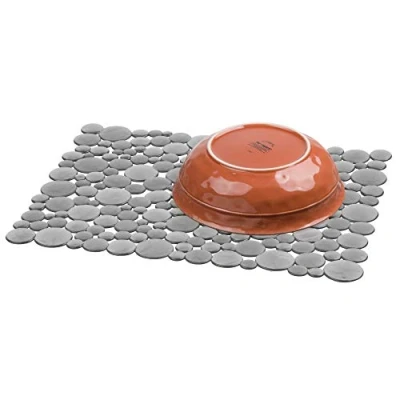 Imagen de iDesign Alfombrilla escurreplatos para fregadero, rejilla de plástico tamaño grande, tapete protector fregaderos acero inoxidable y cerámica, gris