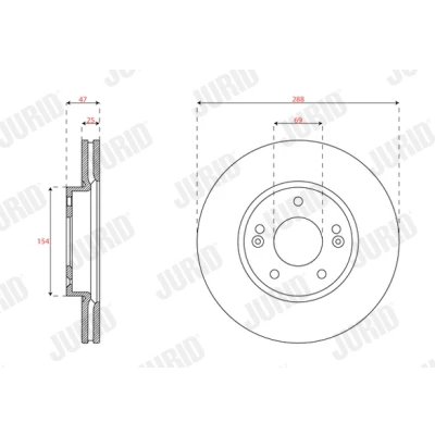 Imagen de JURID 563579JC Disco de freno 288 25 5 2 114,3 ventilado revestido sin tornillos HYUNDAI: i30 III Hatchback, Fastback, Familiar