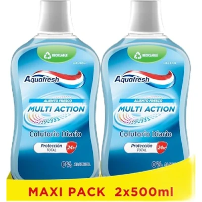 Imagen de Aquafresh Multi Action Colutorio Diario Antibacteriano, Enjuague Bucal que Fortalece el Esmalte y Previene las Caries, Pack 2x500 ml
