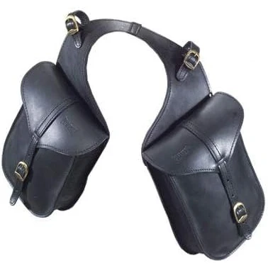 Imagen de PIONEER Bolsas de Silla Montar para Caballos en Cuero Ideales Equitación, Trekking y Paseos a Caballo Diseño Trasero Forma Banana Resistentes Cómodas Negro