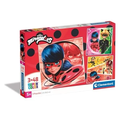 Imagen de Clementoni Supercolor Rompecabezas Miraculous de 3 x 48 (Incluye puzles Piezas), para niños 5 años, Fabricado en Italia, Multicolor (25317)