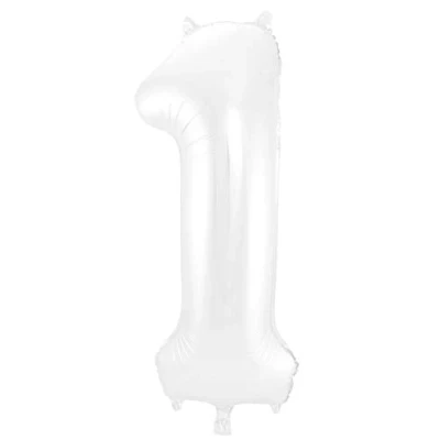 Imagen de Folat 65991 Globo de Aluminio Número Figura 1 Blanco Metalizado Mate 86 cm decoración globos helio para cumpleaños, aniversario