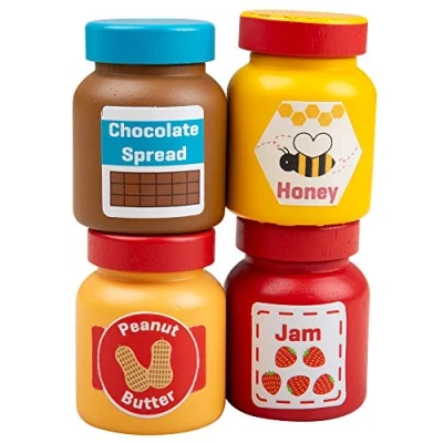 Imagen de Bigjigs Toys Wooden Jars &amp; Spreads (Chocolate, Honey, Peanut Butter Jam)