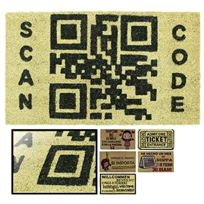 Imagen de LucaHome Felpudo de Coco Natural 70x40 con Base Antideslizante, Divertido Scan Code QR,Felpudo Absorbente Entrada casa, Ideal para Puerta Exterior o Pasillo