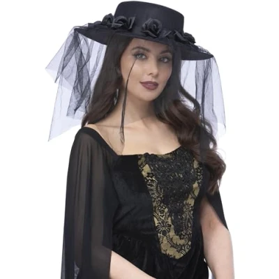 Imagen de Smiffys Sombrero gótico de viuda negra, con rosas y velo