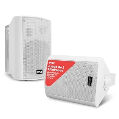 Imagen de Pyle Sistema de par Altavoces, Activo, Pasivo, Resistentes a la Intemperie, Inalambricos, Sonido Estereo, Interiores, Exteriores, AUX, Bluetooth, Blanco