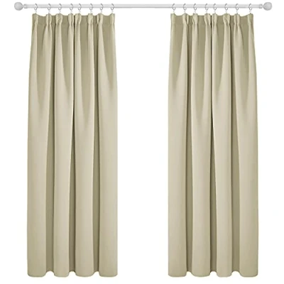Imagen de Deconovo Cortinas Dormitorio Moderno Fruncidas Blackout Curtain Suave para Ventanas de Habitación Juvenil con Bolsillos Juego 2 Paneles 168 x 183 cm Beige Oscuro