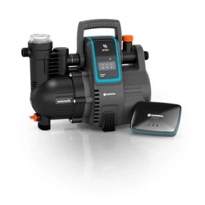 Imagen de Gardena smart Pressure Pump Set: bomba de agua doméstica automática controlable a través app/tablet, incluye gateway, caudal 5000 l/h, protección contra el funcionamiento en seco (19106 20)