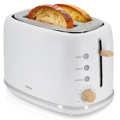 Imagen de briebe Nordic Tostadora Pan Ranura Ancha, Tostador 2 Rebanadas, 6 Niveles Tostado, Calientapanecillos, Función Cancelar, Recalentar y Descongelar, Bandeja Recogemigas, Diseño Nórdico, 870W, Blanco