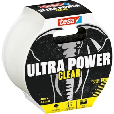 Imagen de tesa Ultra Power Clear Repairing Tape Cinta de Reparación Transparente para Reparaciones Invisibles Resistente al Clima Rasgable a Mano 10 m x 48 mm
