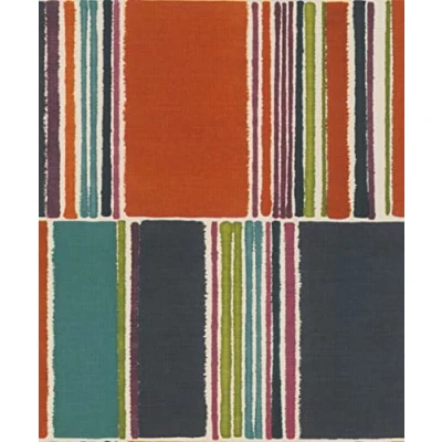 Imagen de Rasch Papel pintado no tejido 484458 con diseño gráfico de rayas y rectángulos en rojo, verde azul la colección Florentine III 10,05 m x 0,53 (largo ancho).