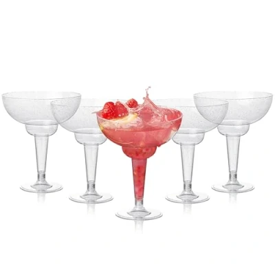 Imagen de MATANA 48 Elegantes Copas de Cóctel Margarita Plástico con Purpurina Plateada (360ml / 12oz) Resistentes y Reutilizables Daiquiri Martini para Bodas, Cumpleaños, Navidad Fiestas