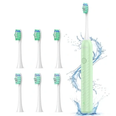Imagen de Cepillos de Dientes Eléctrico Sónico para Mujer Hombres Cepillo Electrico Adultos con 6 Cabezales, 5 Modos, Carga Rápida y Utilizar por 180 Días, Familia Viajar, Verde Claro