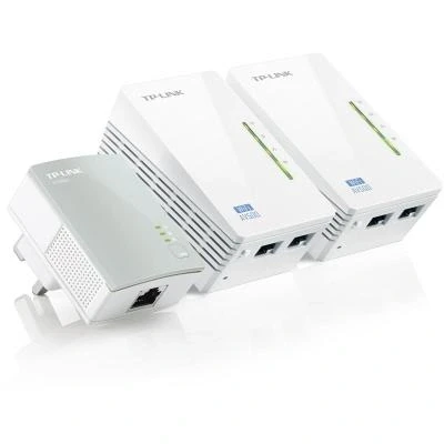 Imagen de Adaptador PLC TP Link TL WPA4220 TKIT, Pack de 3 unidades, WiFi 300 mbps, 2 Ethernet 10/100Mbps, Blanco