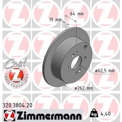 Imagen de ZIMMERMANN COAT Z 320.3804.20 Disco de freno 262 10 7/4 4 100 macizo revestido HYUNDAI: Getz, i20 I Hatchback, ACCENT 3, KIA: RIO 2