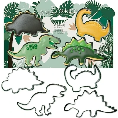 Imagen de ScrapCooking 2085 Cortador de galletas metal (4 moldes dinosaurios para magdalenas, accesorios repostería cumpleaños, decoración la jungla animal)