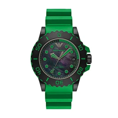 Imagen de Emporio Armani Reloj Hombre, Movimiento de tres agujas con fecha, 46mm Caja acero negra correa poliuretano, AR11440, Verde flash y negro