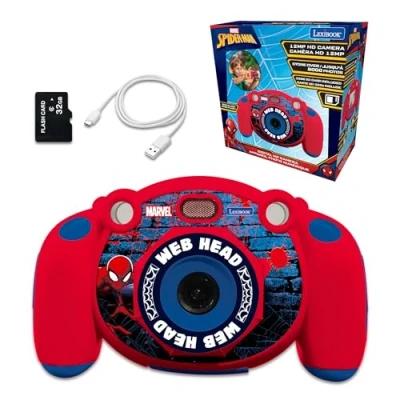 Imagen de Lexibook, Spider Man, cámara Digital Infantil 4 en 1, función Foto y vídeo, Juegos, Tarjeta SD de 32 GB incluida, Rojo, DJ080SP
