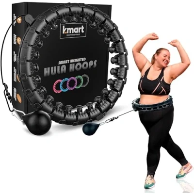 Imagen de K MART Smart Hula Ring Hoops 24 Anillos de Fitness, Desmontable, con Bola Giratoria Automática, 360 Grados, Adecuado para Gimnasia, Masaje y Fitness Adultos Bajar Peso, Negro