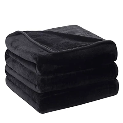 Imagen de HOZY Manta Suave 350g/m² Franela Reversible para Cama/Sofa &amp; Cubre Sofas(sin Electricidad Estática) Universal Cuatro Estaciones Black 220x240 cm