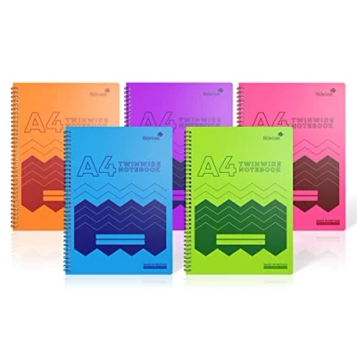 Imagen de Silvine Cuadernos de espiral 160 páginas, tamaño A4, con tapas duraderas que se limpian un paño, 5 unidades