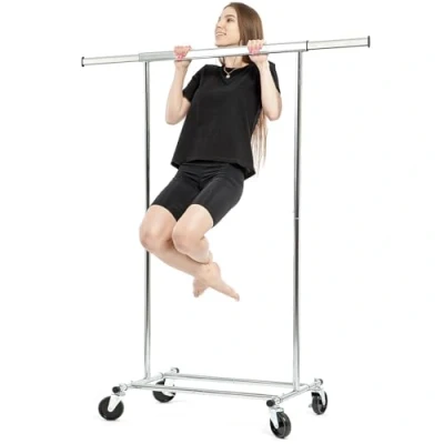 Imagen de Tatkraft Darren Perchero Burro de Ropa para Tienda y Casa Riel Ajustable con Ruedas Robusto Plegable 1 Min Set Up Acero Cromado
