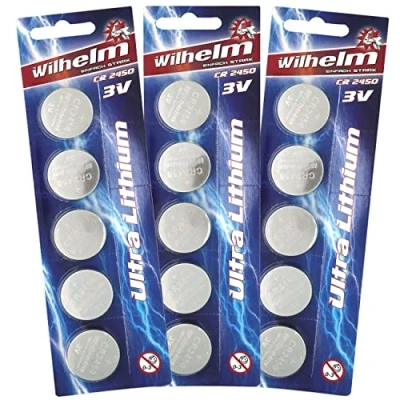 Imagen de Wilhelm CR2450 Pilas de botón (litio, 15 unidades, 3 V, 600 mAh, diámetro 24,5 x 5,0 mm, DL 2450)