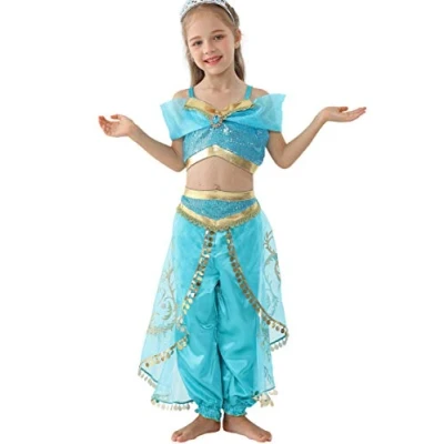 Imagen de Lito Angels Disfraz de Princesa Jasmine para Niña con Capa Vestido Jazmin Talla 4 A 5 Años Verde Azulado, Estilo