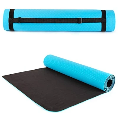 Imagen de just be… Esterilla de yoga antideslizante colchón Ejercicio ecológica material TPE 183 cm x 61 5 mm dos colores con asa para llevar Bikram Gimnasia Pilates Casa Azul/Negra