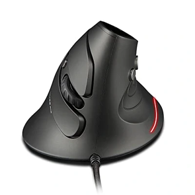Imagen de zelotes ratón ergonómico, 3200 ppp, 6 teclas, óptico USB con cable, cable para PC, portátil, color negro