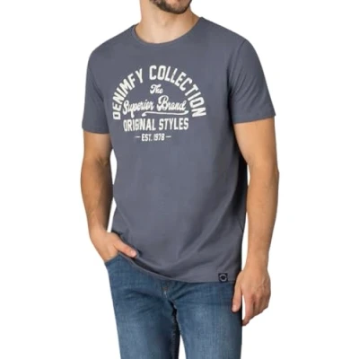 Imagen de DENIMFY camiseta para hombre de algodón corte regular DFNuri cuello redondo manga corta verano logo negro gris azul verde rojo blanco marino S M L XL XXL 3XL 4XL 5XL 5XL, Iceberg