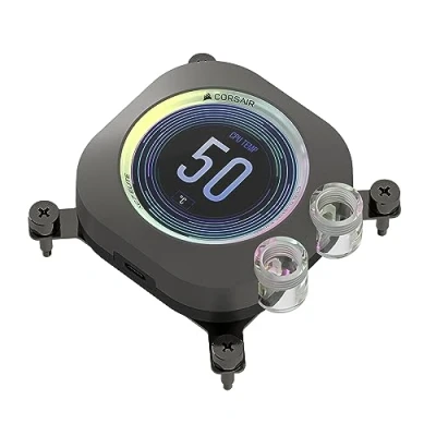 Imagen de CORSAIR XC7 RGB Elite LCD Bloque de refrigeración líquida para CPU Pantalla IPS 480x480 31 LED USB C Compatible con Intel LGA 1700, AMD AM5 y anteriores Gris Sigiloso