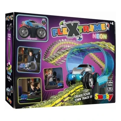 Imagen de Smoby FleXtreme Neon Circuito de Coche Luminoso 2 m60 Pistas translúcidas Túnel electrónico 1 vehículo Incluido Pilas Incluidas a Partir 4 años 180917, Multicolor