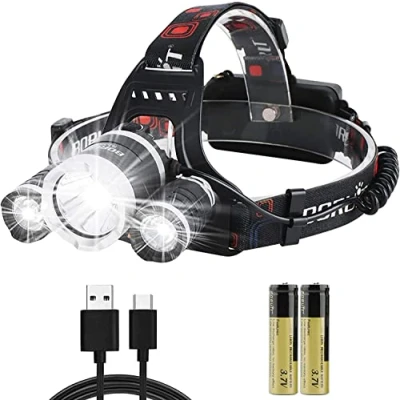 Imagen de BORUIT RJ3000 Linterna Frontal LED Recargable, 5000 Lúmenes, Superluminosa, 4 Modos de Faro Iinterna Para Correr, Camping, Pesca, Ciclismo, Senderismo