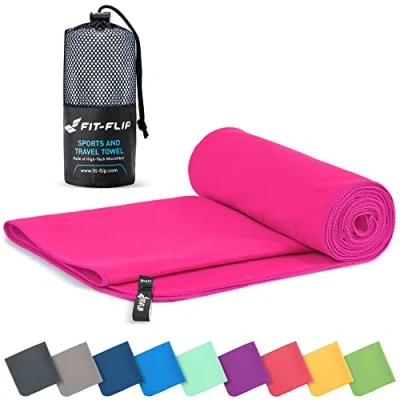 Imagen de Fit Flip Toalla Microfibra Gimnasio compacta, Ultraligera y de Secado rápido Playa Grande Natacion Toallas microfibras para Gym, Viaje Piscina (70x140cm Fucsia)