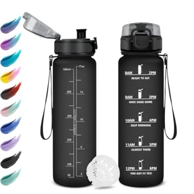 Imagen de Botella Agua 500ml, Motivacional a Prueba de Fugas, Fácil Abrir, con Filtro, Reutilizable, para Niño, Niña, Colegio, Escuela, Camping, Deporte, Gym