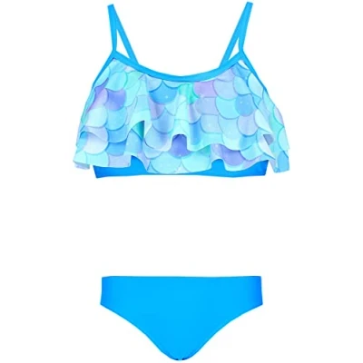 Imagen de Aquarti Conjunto de Bikini para Niñas Bustier Breve Traje Baño Dos Piezas, 030G con Volantes/Sirena/Azul/Verde/Morado, 122