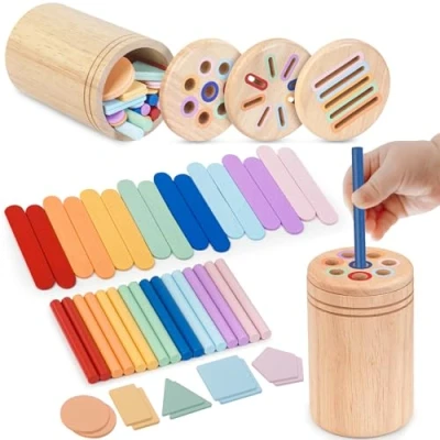 Imagen de Joozmui Montessori Juguetes de Madera 1 2 3 Años, en para Actividades y Desarrollo Juego Bebe Sensoriales 1+ Año